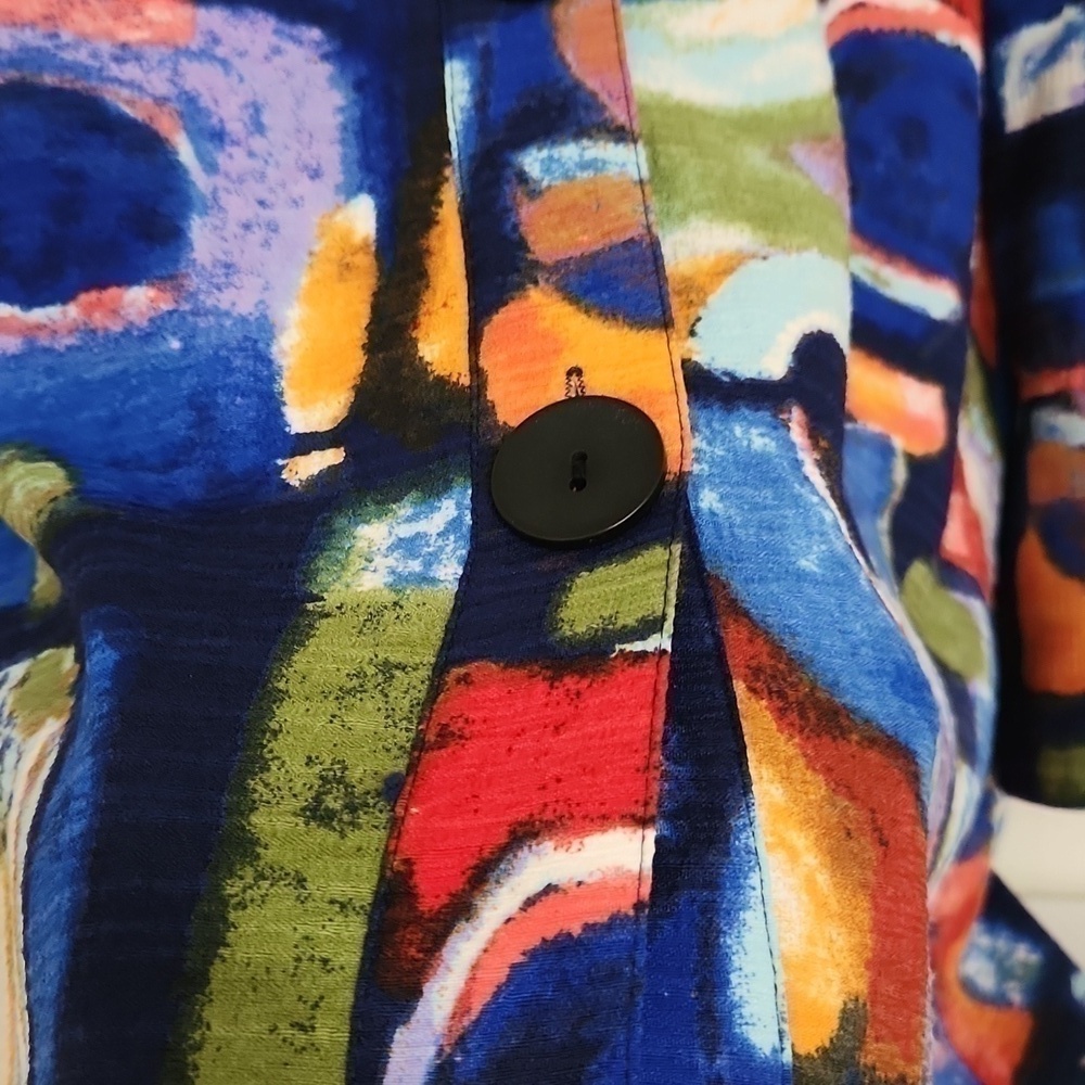 Ali Miles Colorful Abstract Patterned Coat Bell Sleeve Career Artsy Contemporary - Picture 7 of 12